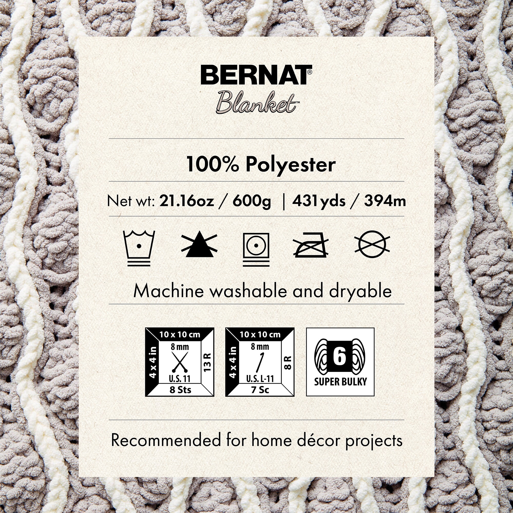 Bernat® Blanket™ #6 Super Bulky Polyester Yarn, Pink Dust 21.2oz/600g 431 Yards