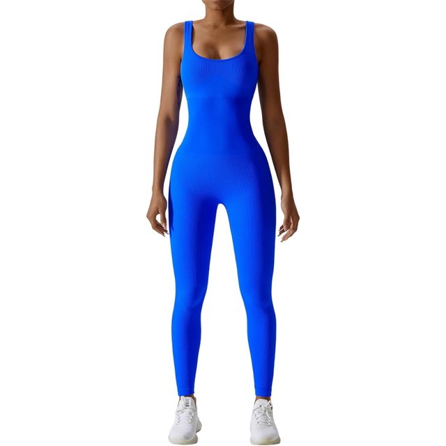 HGZEWX Mono atlético de entrenamiento acanalado para mujer, mono de yoga con sensación desnuda, chándal sin mangas de una pieza, mono tipo catsuit