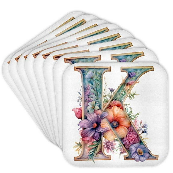3drose, Bright Beautiful Flower Monogram K, Set of 8 Coasters - Soft