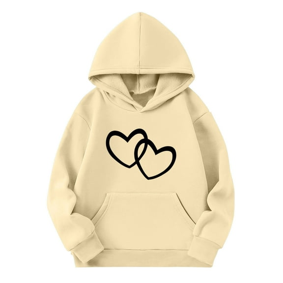 Atogsazn Children's Girls Valentine's Day Hoodies Kids Casual Long Sleeve Hooded Sweatshirt Fashion Athletic Clothes 01-Beige 5-6 Years