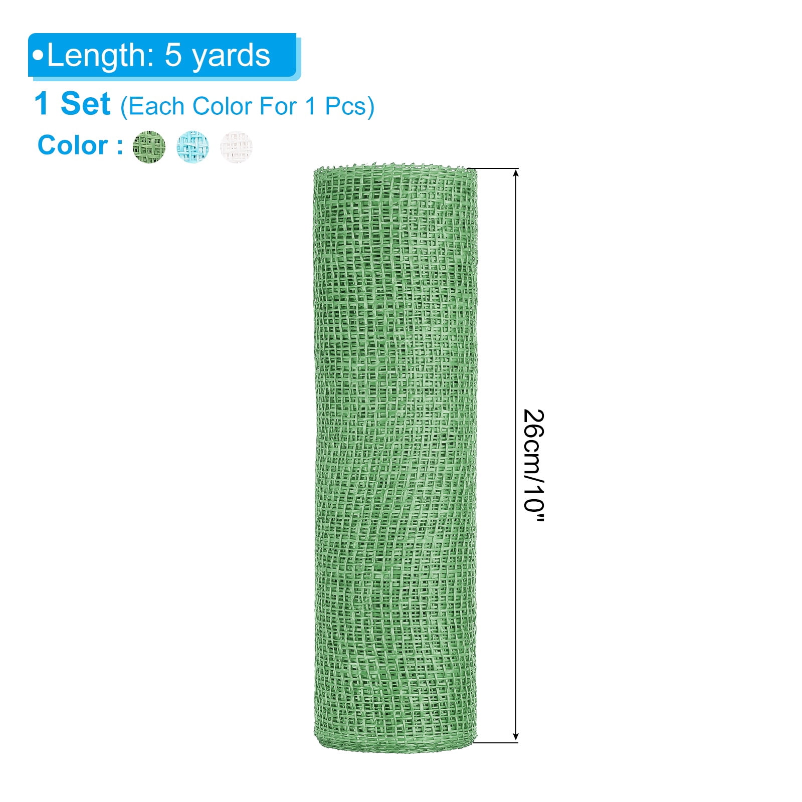 Uxcell 3 Pcs Decorative Mesh Ribbon, 10 Inch x 5 Yard Mesh Ribbon Roll Foil Metallic for Christmas Tree Wreath Decoration, Green/Light Blue/White