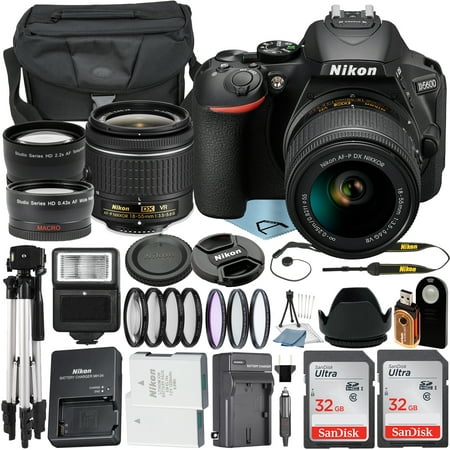 Nikon D5600 DSLR Camera with AF-P 18-55mm Zoom Lens + 2 Pack SanDisk 32GB Memory Card + Case + Tripod + Wideangle + A-Cell Accessory Bundle