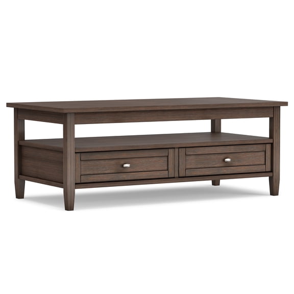 Simpli Home Warm Shaker Solid Wood 48 inch Wide Transitional Coffee Table in Farmhouse Brown