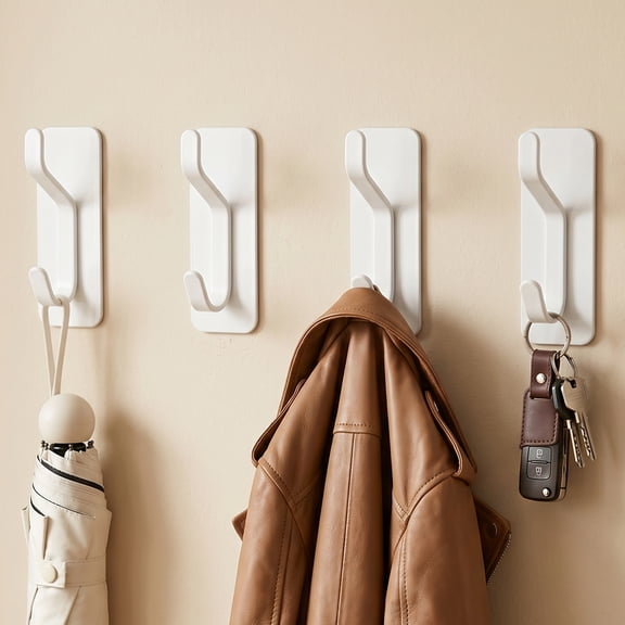 Koomade 4 Packs Coat Hook Wall Mounted Self-Adhesive Hanger for Shower Kitchen Bathroom House Hook for Towel Coat Cloth, White