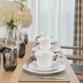 thumbnail image 7 of 12 Pieces 6 oz Tea Cup and Saucer Set, Cappuccino Latte Americano Coffee Cup with Saucer Set of 6, Espresso Double Shot Cup, New Bone Porcelain Embossment Tea Cups, for Cafe Kitchen, Gift Idea, White, 7 of 7