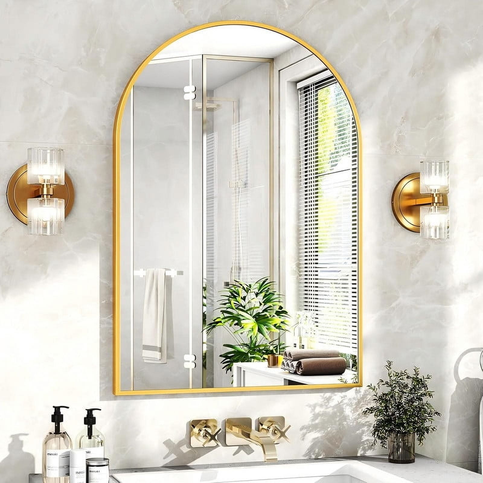 SHATTERVUE 24"x 16.1" Arched Vanity Mirror Bathroom Mirror Wall Mounted, Gold