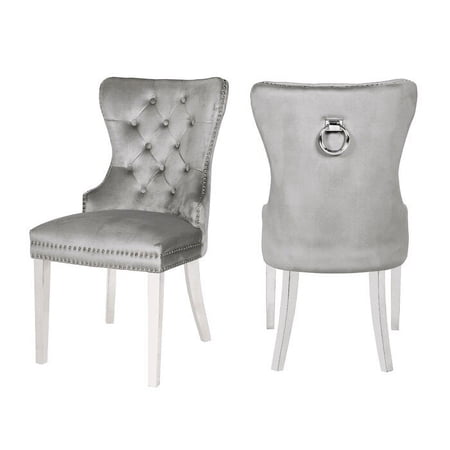Dining Chairs Set of 2 Tufted Upholstered Velvet Fabric with Stainless Steel Legs Button-Tufted Back Modern Seating for Dining Room and Living Area Light Grey Wood Frame