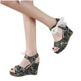 thumbnail image 5 of EQWLJWE Womens Wedge Sandals Espadrilles Peep Toe Platform Ankle Strap Lace Bow High Heels Summer Casual Beach Sandals, 5 of 5