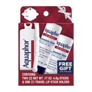 Aquaphor Holiday Lip Repair Balm Stick for Dry Chapped Lips with Shea Butter, 0.17 oz, 2 Pack with Travel Stick Holder