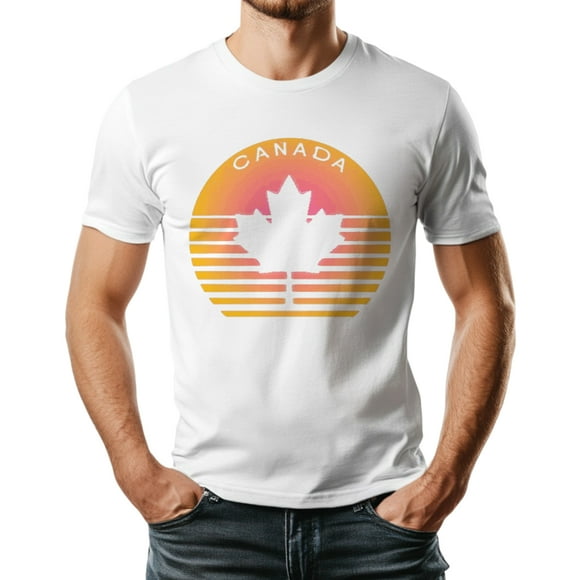 Maple Leaf Canada Day Shirt, Round Neck Canada Tshirt, Flag Pattern Canada Shirt for Men and Women