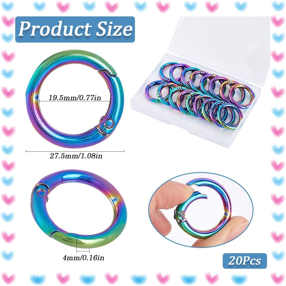 80-Pack Colorful Metal Spring O-Ring Carabiner Clips – 20 Colors – Trigger Snap Hooks With Clear Storage Box – Perfect For Keychains, Bags, And DIY Crafts