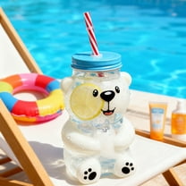 Bear Sippy Cup with Straw, Bear Straw Cups, Clear Bear Glass Cup with Lid and Straw Cute Kawaii Bear Glass Bottle Mug for Juice Milk Tea Smoothies Infused Water Beverage