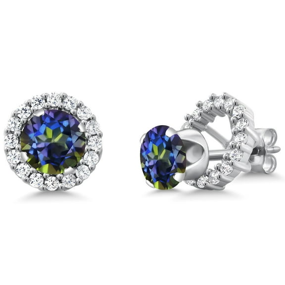 Gem Stone King 2.00 Ct Round 6mm Blue Mystic Topaz 925 Sterling Silver Removable Jacket Stud Earrings