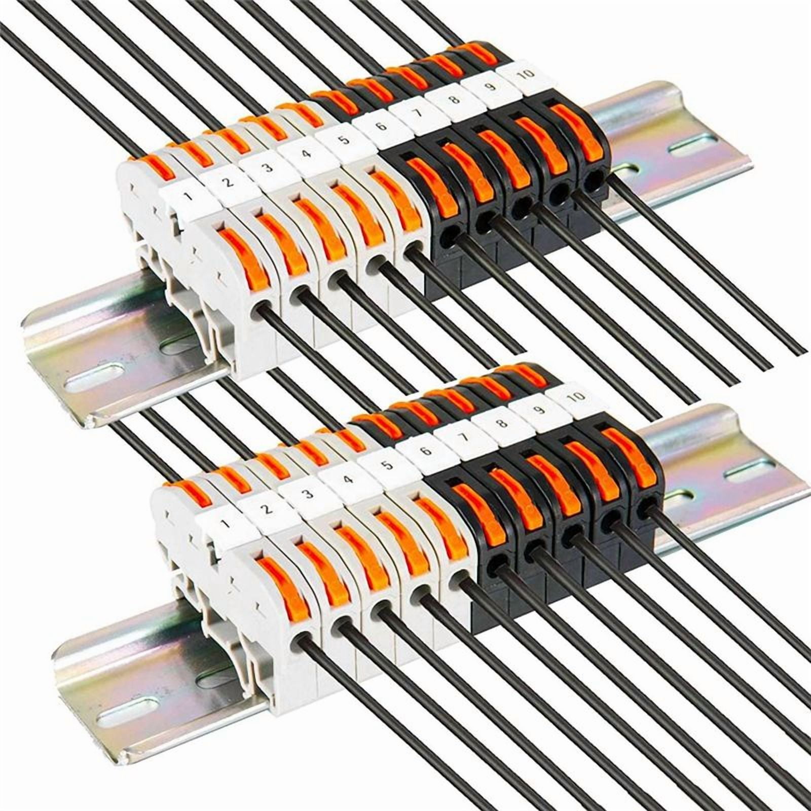 2X DIN Rail Terminal Blocks Kit, with Universal Compact Connectors, Connection Bar, Marker Strip, Screws, 28-12 AWG
