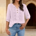 thumbnail image 3 of Vinsonshop Womens Summer Boho Tops Floral Blouses Cotton Embroidered Peasant Loose Floral Gauze Tunics Bohemian Tops Summer Clothes Lightweight Tops V Neck Tops for Women Pink 3XL, 3 of 7