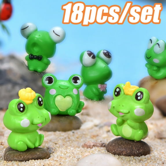 Travelwant 18Pcs/Set Cute Frog Miniature Figurines Mini Garden Frog Ornaments Animals Model Fairy Garden Miniature Moss Landscape DIY Craft for Home Party
