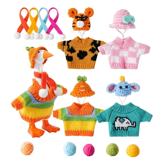 ZhangC 7 Inch Desk Goose Figurine Outfit,4Pcs Funny Colorful Tops Scarves and Hats Set, Mini Porch Goose Costume for Parties, Decoration for Home Party and Desk