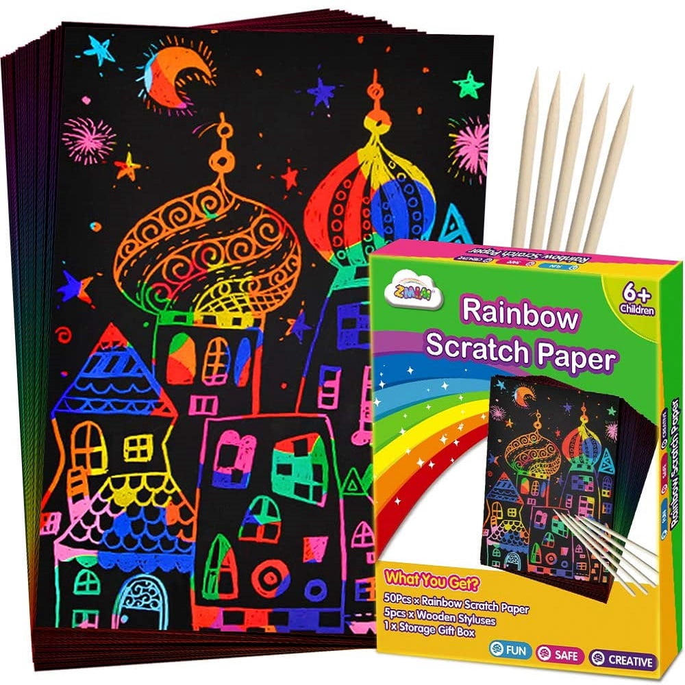 ZMLM Scratch Paper Art Set, 50 Piece Rainbow Magic Scratch
