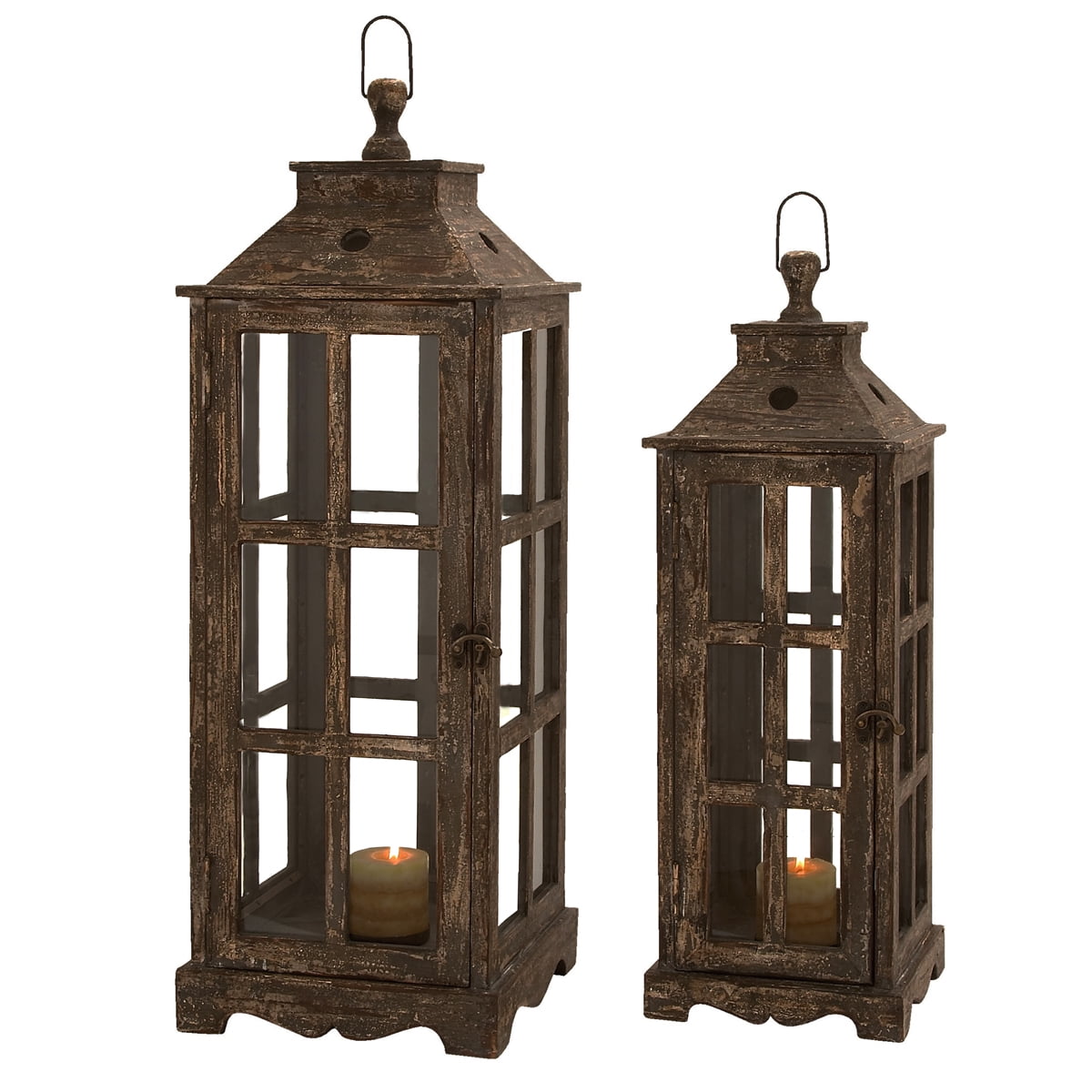 Urban Designs Weathered Wood 2 Piece Square Lantern Candle Holder Set Walmart Com Walmart Com