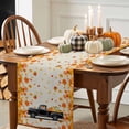 thumbnail image 3 of ERUNPONLY Thanksgiving Table Runner - 48 Inch Long Fall Black Truck Orange Maple Leaves Rustic Cotton and Linen Blended Dress Scarves Farmhouse Table Runner for Kitchen Dining, Coffee Table, 13"x48", 3 of 8