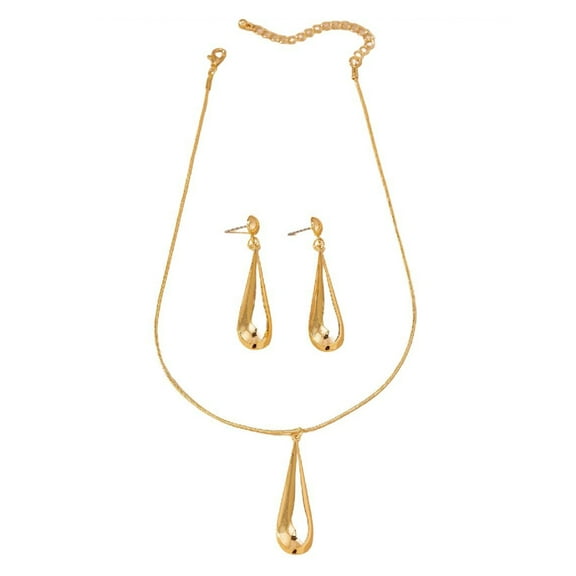 AOOOWER Elegant Gold Plated Teardrop Necklace and Earrings Stylish Jewelry Set for Women