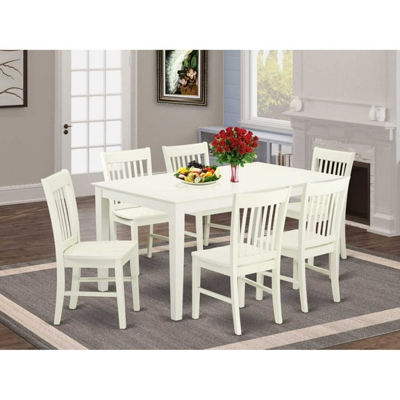 East West Furniture Dining Room Set Linen White, CANO7-LWH-W