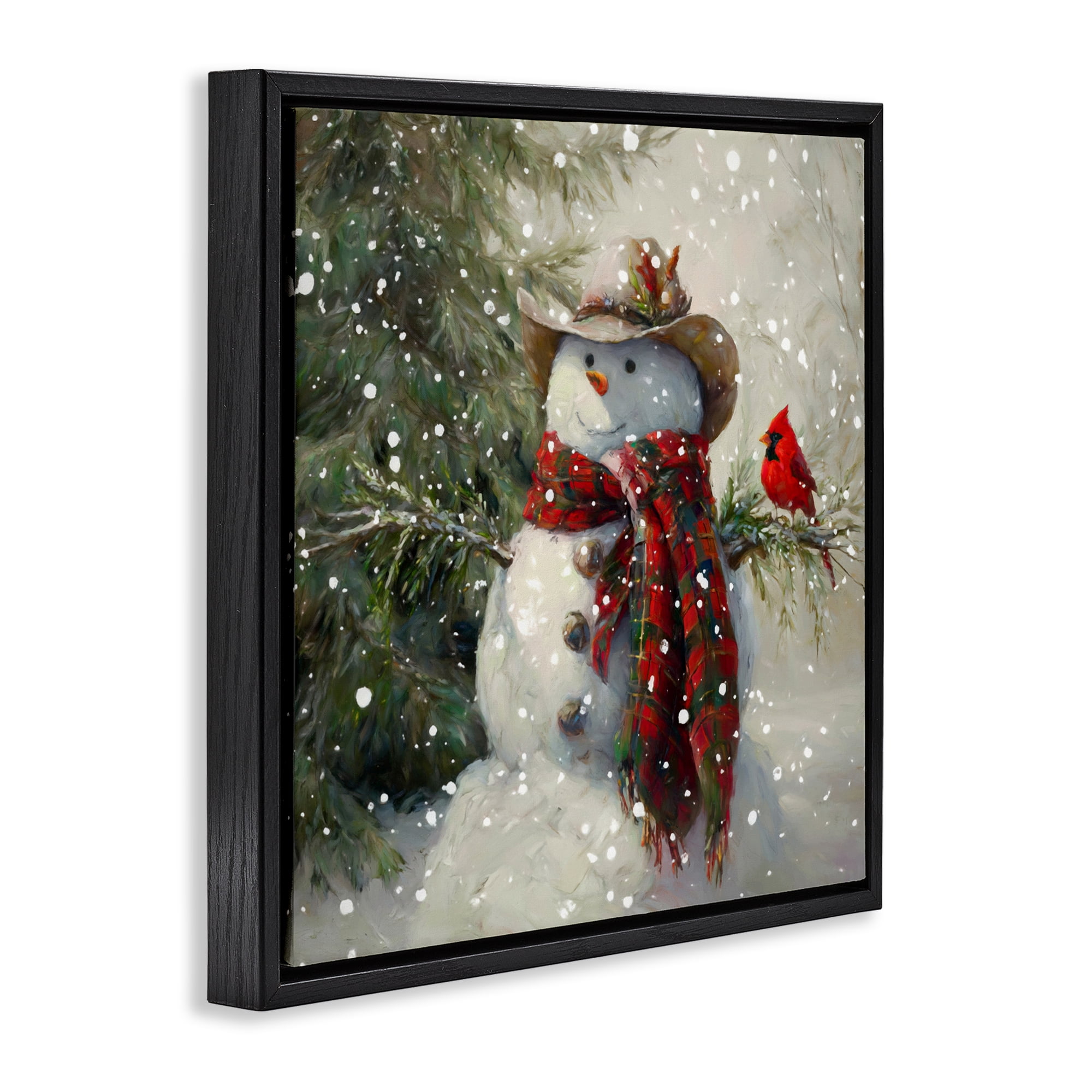 Stupell Industries Cowboy Snowman & Cardinal Black Framed Floater Canvas Wall Art, design by Tina LeCour