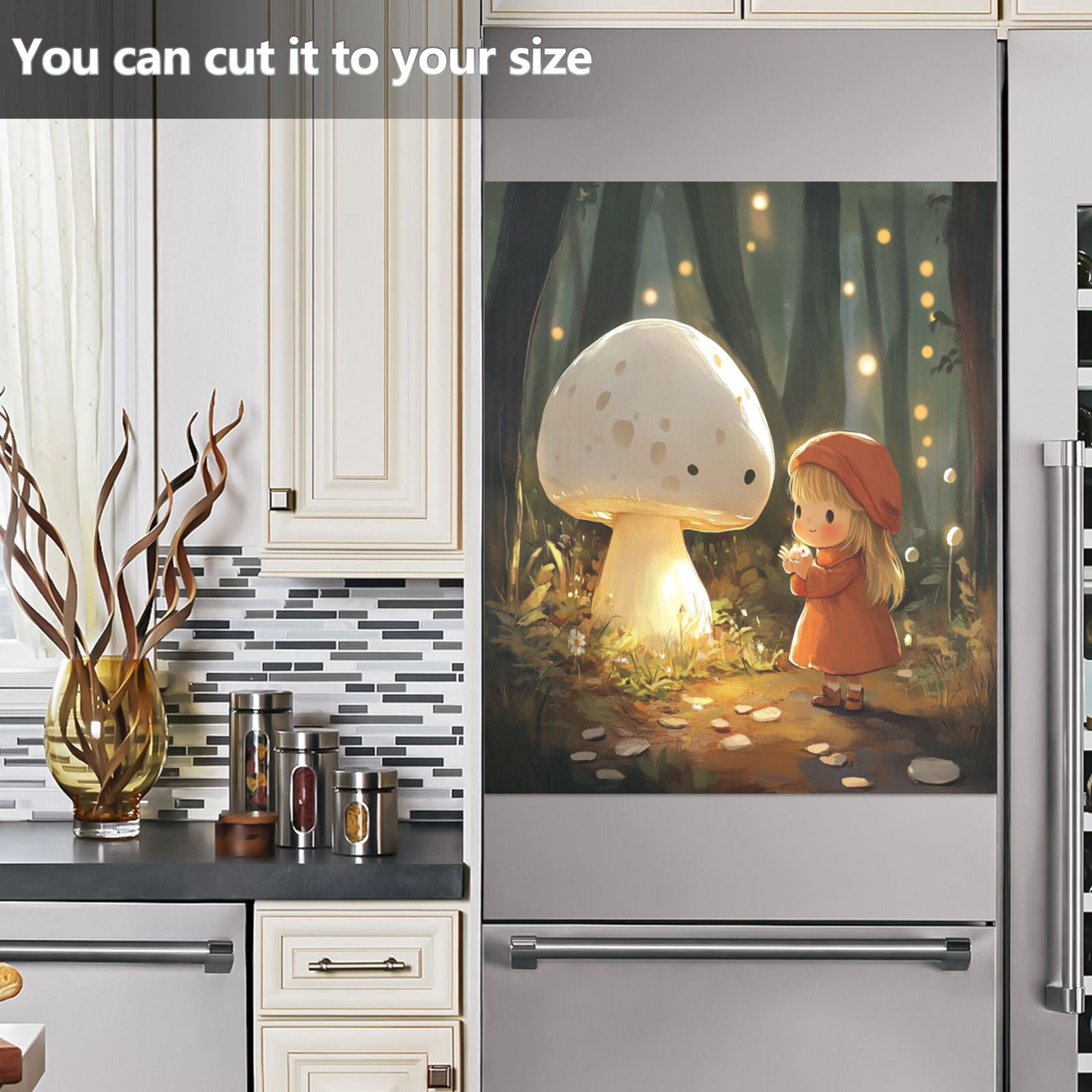 Dishwasher Magnetic Sticker 23x26 Inch Refrigerator Magnetic Sticker Washing Machine Magnetic Sticker Kitchen Panel Magnetic Sticker Home Decor Cartoon Beautiful White Mushrooms
