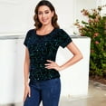 thumbnail image 5 of Women's Short Sleeve Crew Neck All-Over Sequin Embellished Top Stylish Sparkling Blouse- X Large, Mermaid, 5 of 6