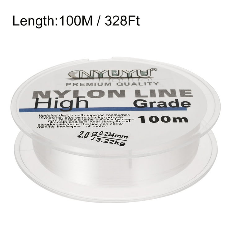 Uxcell 328ft 7lb 2.0#Fluorocarbon Coated Monofilament Nylon Fishing Line String Wire Clear, Size: 100m x 0.23mm