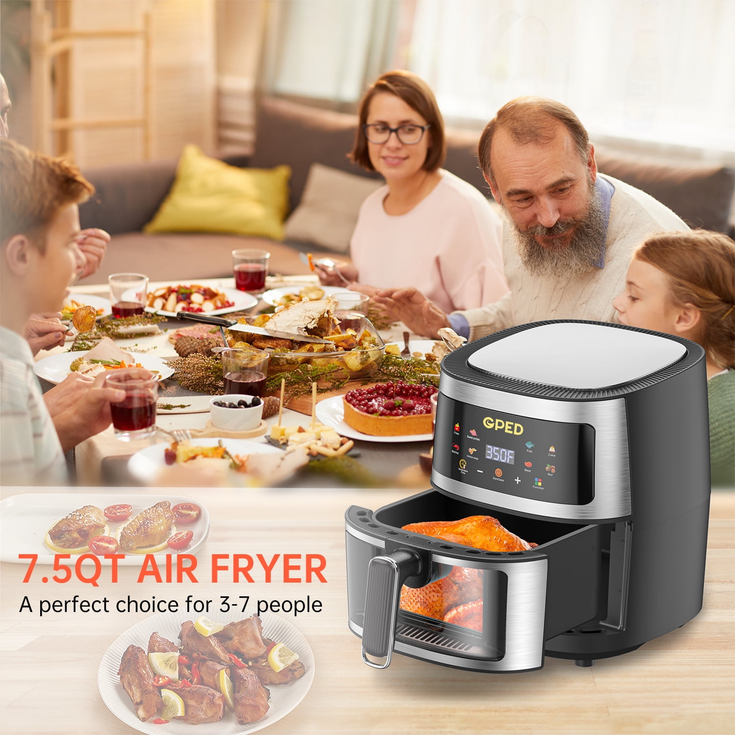 Costway 5.3 QT. Black Electric Hot Air Fryer 1700W Stainless steel Non-Stick  Fry Basket EP24808US-BK - The Home Depot