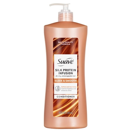 Suave Silk Protein Infusion Sleek & Smooth Conditioner for Dry, Unmanageable Hair, 28 FL OZ