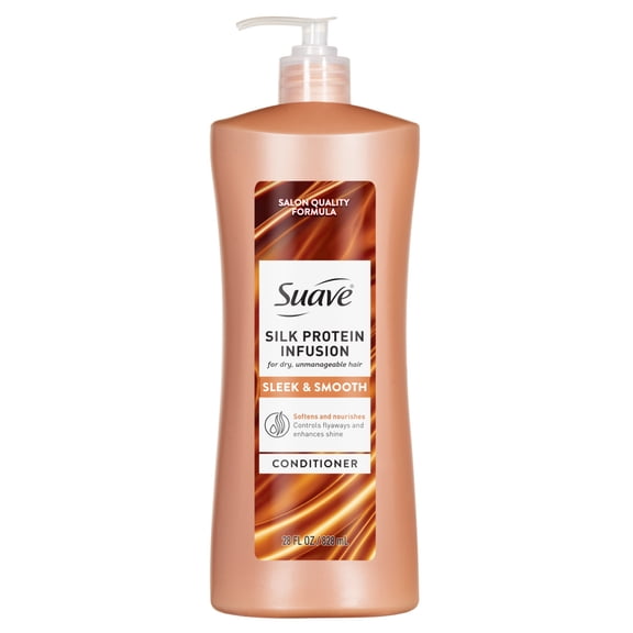 Suave Silk Protein Infusion Sleek & Smooth Conditioner for Dry, Unmanageable Hair, 28 FL OZ