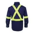 thumbnail image 2 of Flame Resistant FR High Visibility Hi Vis Shirt - 88% C/12% N - 7oz (Large, Navy Blue), 2 of 3
