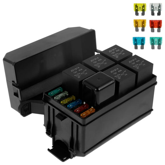 AMERTEER Fuse Relay Box 12V Waterproof Relay Block Kit 6 Slots 5Pin 4 Pin 40A Professional ATC/ATO Blade Fuses with Metal Terminals Safe Car Truck Fuse Box for Automotive Truck (Black)