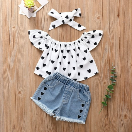 

TOWED22 Summer Outfits For Baby Girls Baby Girls My First 4th of July Outfits Short Sleeve Romper Sequins Bowknot Shorts Headband Set Black