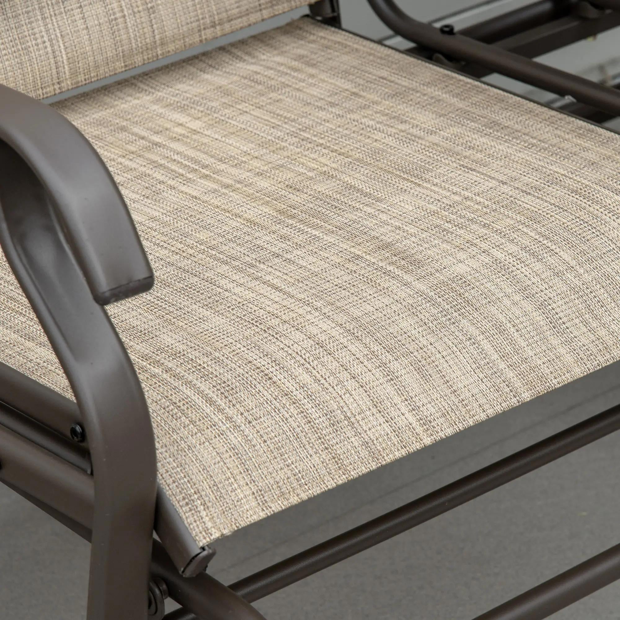 Resenkos Outdoor Glider Bench with Mesh Fabric, Metal Frame Loveseat with Armrests, Brown, Patio Furniture for Garden Porch,Sand