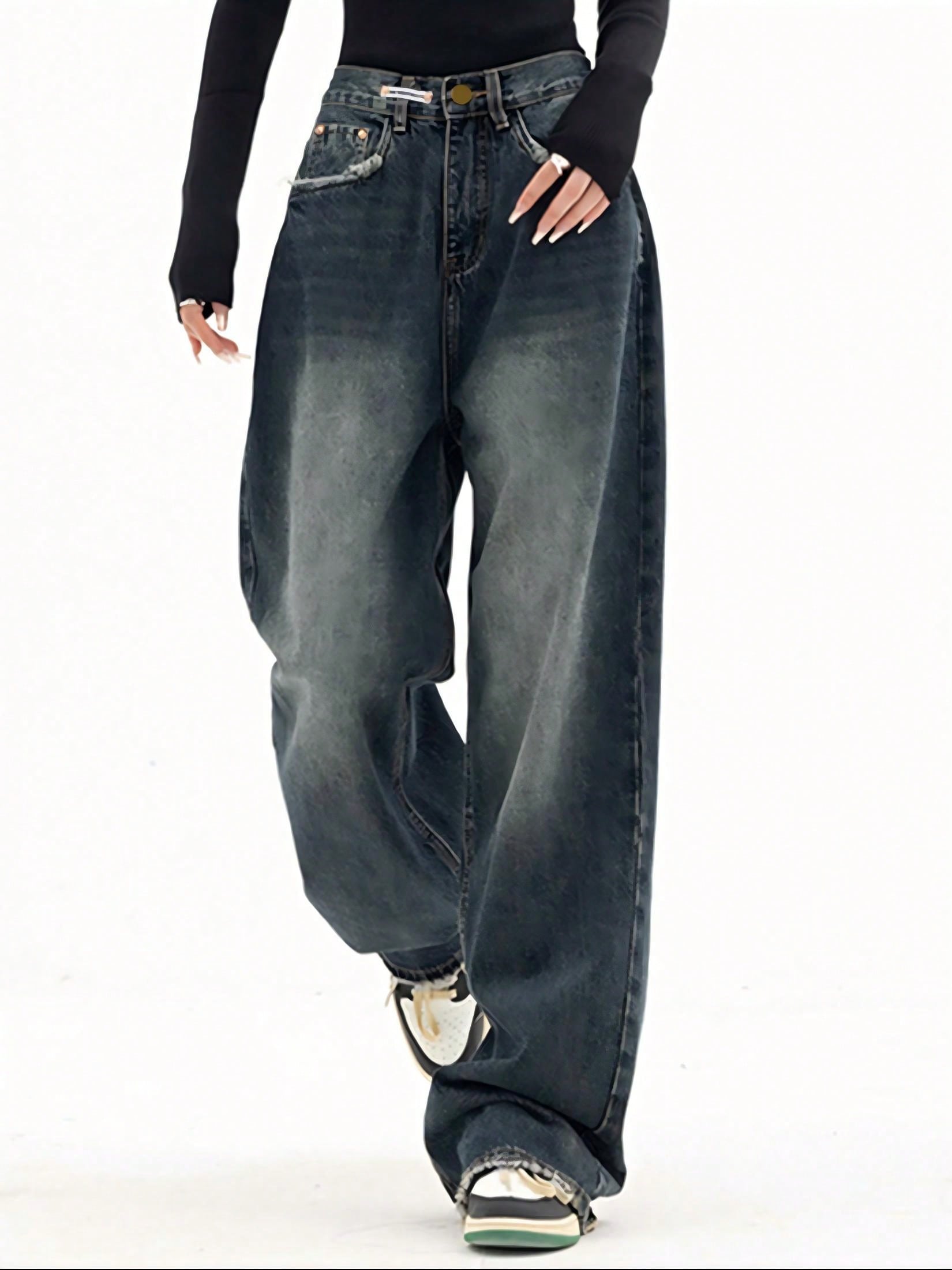 Jack David Rhinestone Studs Dark Wash Denim Flap Pocket Bootcut