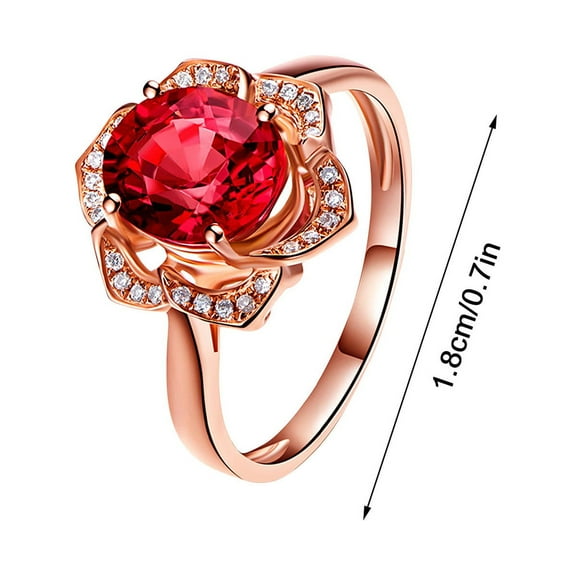 Guodhu Fashion Luxury Rose Gold Inlaid Created Ruby Love Flower Texture Engagement Cubic Zirconia Diamond Ring for Women
