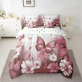 thumbnail image 2 of Butterfly Flowers Bed in a Bag King Size Comforter Set 7 Pieces,Pink Ombre Art Oil Painting Floral Bedding Sets Rustic Aesthetic Animal Daisy Flower Sheet Set with Comforter, 2 of 5