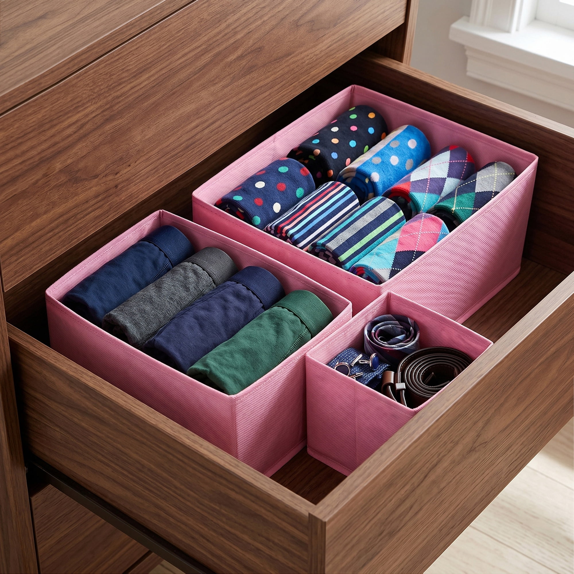 Unique Bargains Collapsible Storage Bin with Zipper for Shelves Closet Pink 3PCS