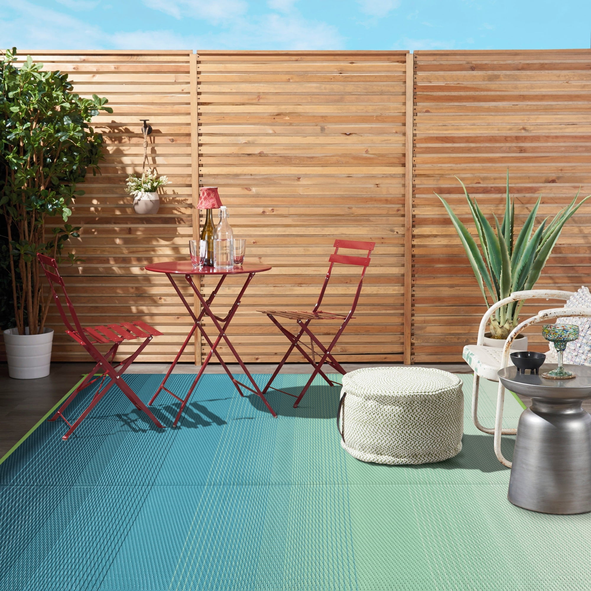 Lahome Decor 5'x 8' Outdoor Rug,Waterproof Patio Rug Reversible Indoor Outdoor Rug Lightweight Plastic Straw Rug for RV Camping Deck Balcony，Teal