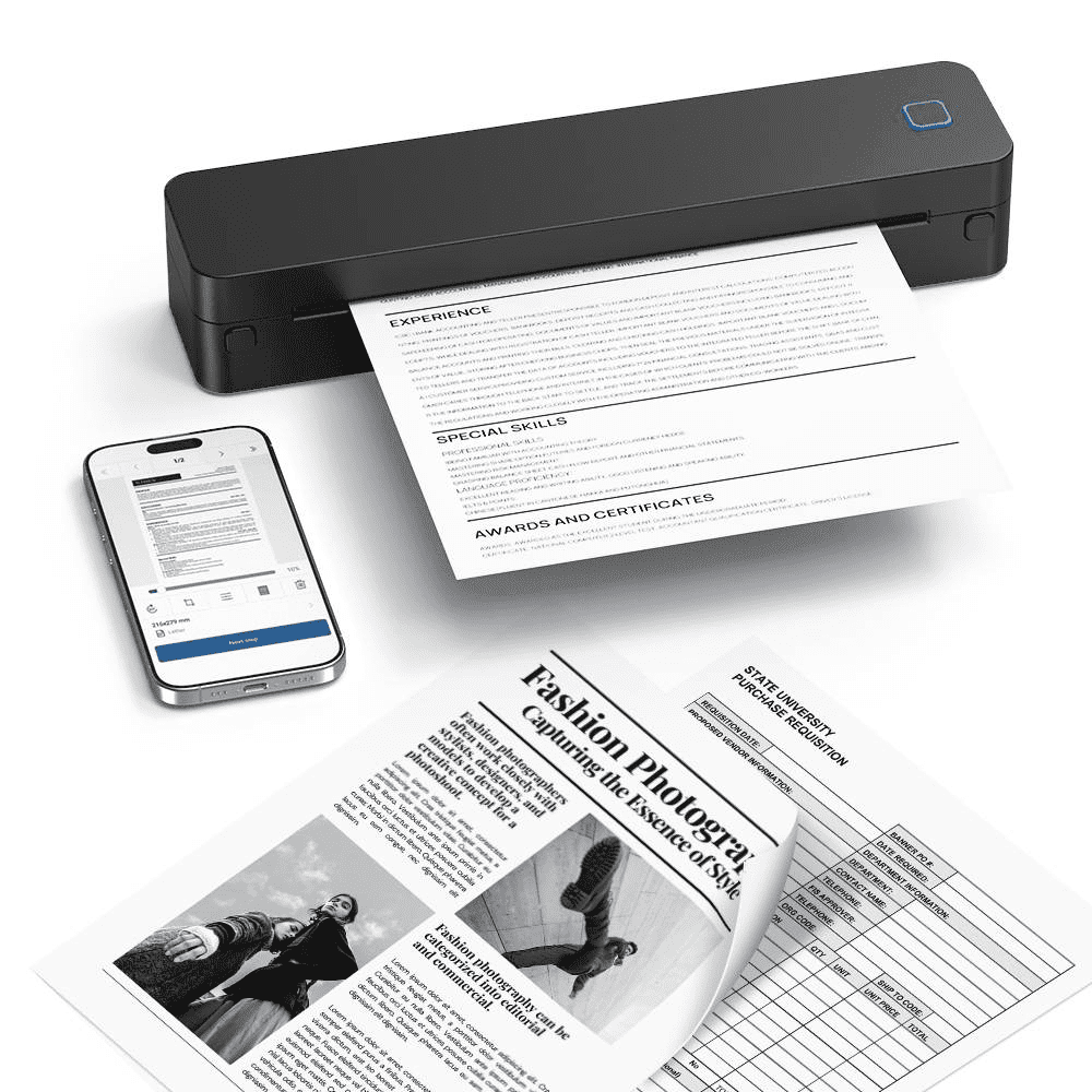 D830 Portable Printer Wireless for Travel, Supports 8.5 x 11 Inch Thermal Paper, Bluetooth Compatible with iOS, Android, Laptop