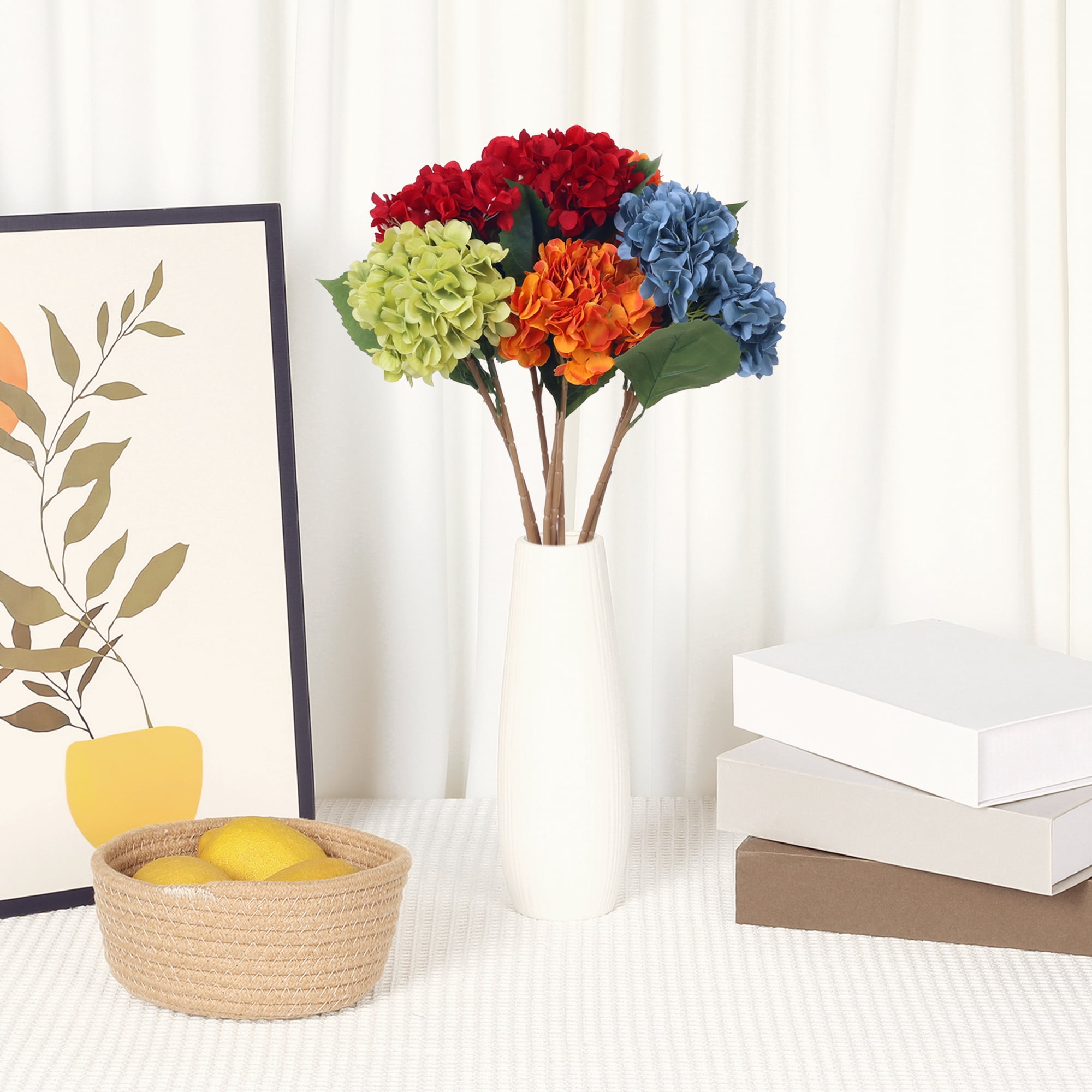 Unique Bargains 6 Pcs Hydrangea Silk Flowers Bouquets Fake Floral with Stems Orange