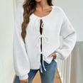thumbnail image 2 of jtjvou Women's Tie Front Bow Cardigan Sweaters 2025 Fall Winter Casual Loose Fit Long Sleeve Knit Sweater Coats Outerwear White M, 2 of 8