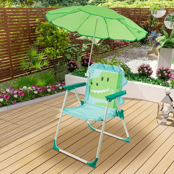 Sutowe Kids Beach Chair with Sun Umbrella Cute Animal Portable Folding Camping Chair 40kg Capacity for Beach Outdoor Camping Picnic