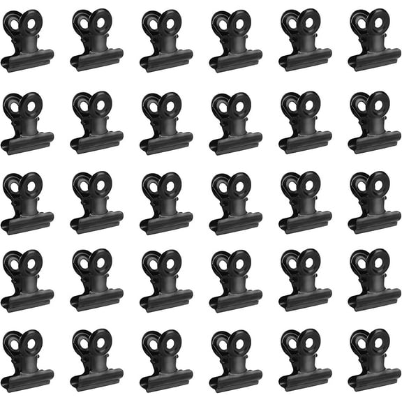Gealach r Small Black Bulldog Clips, 0.8-inch Hinge, 30-Piece Set, Metal Multipurpose Staples, 20mm, for Paper, Banknotes, Labels, Bags