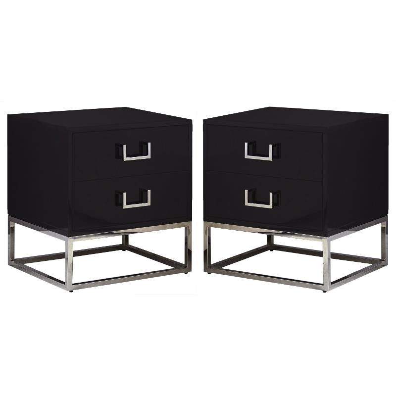 Home Square Nova Side Table in Black Glass and Chrome Set of 2