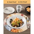 thumbnail image 3 of 13 Inch Round Placemats Set of 6, Orange Blue Hello Fall Non Slip Heat Insulation PP Table Mats, Thanksgiving Pumpkin Maple Leaf Washable Place Mats for Kitchen Dining Party Table Decor, 3 of 7
