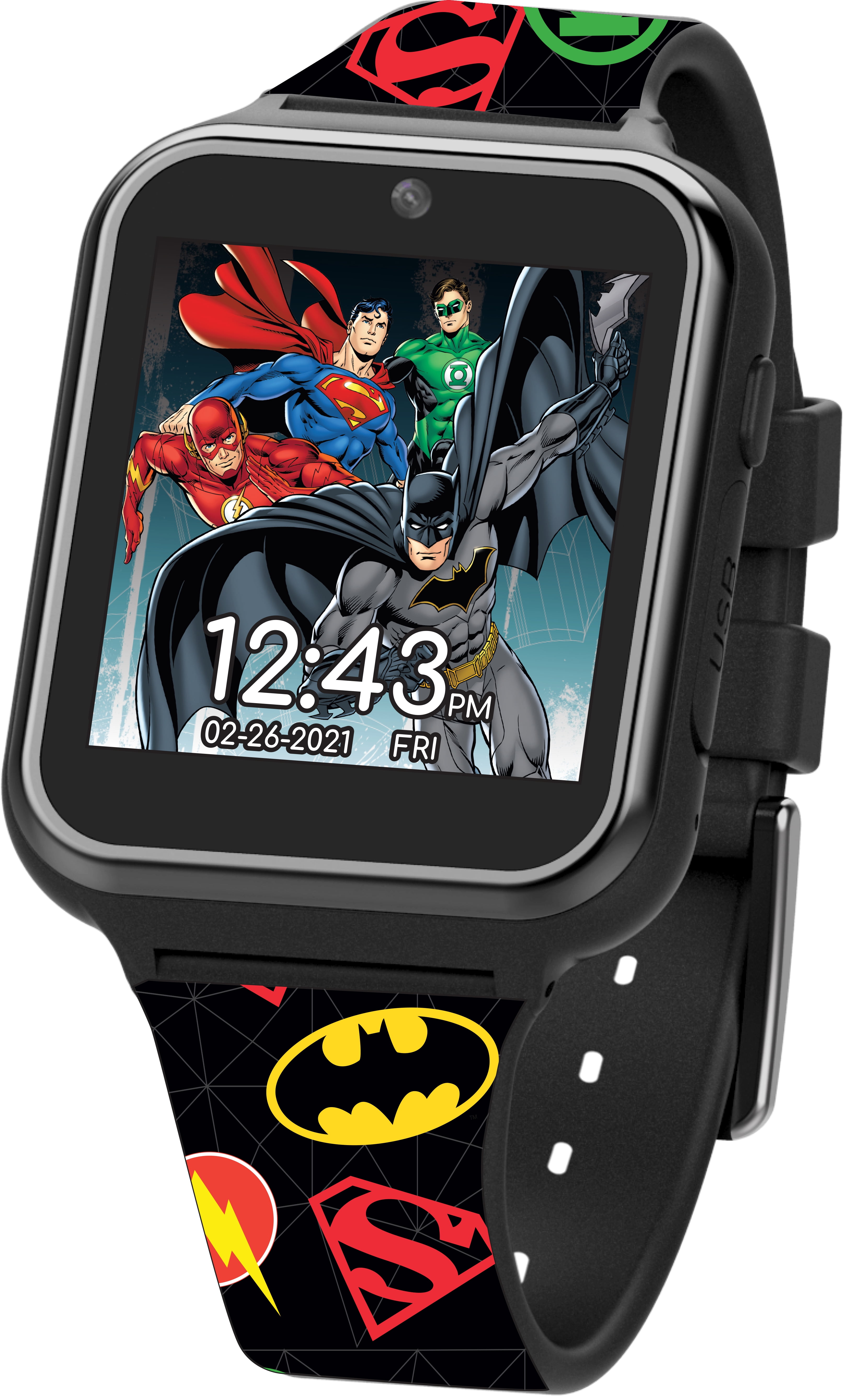 JUSTICE LEAGUE SMART WATCH w. PLASTIC CASE PRINTED SILICONE STRAP